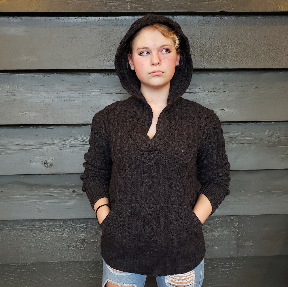 Cozy Black Cable Knit Hoodie Sweater